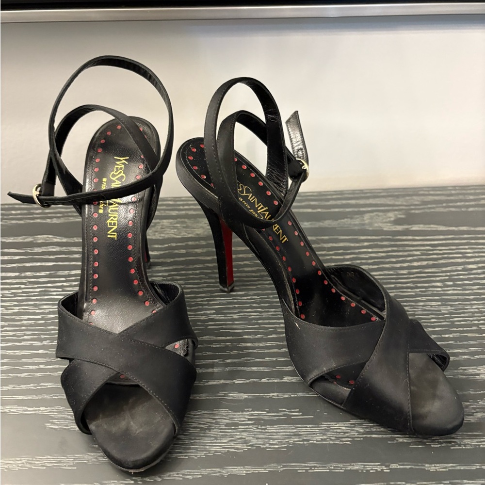 Yves Saint Laurent Black Strappy Heels